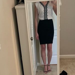 WHBM white blouse with black lace